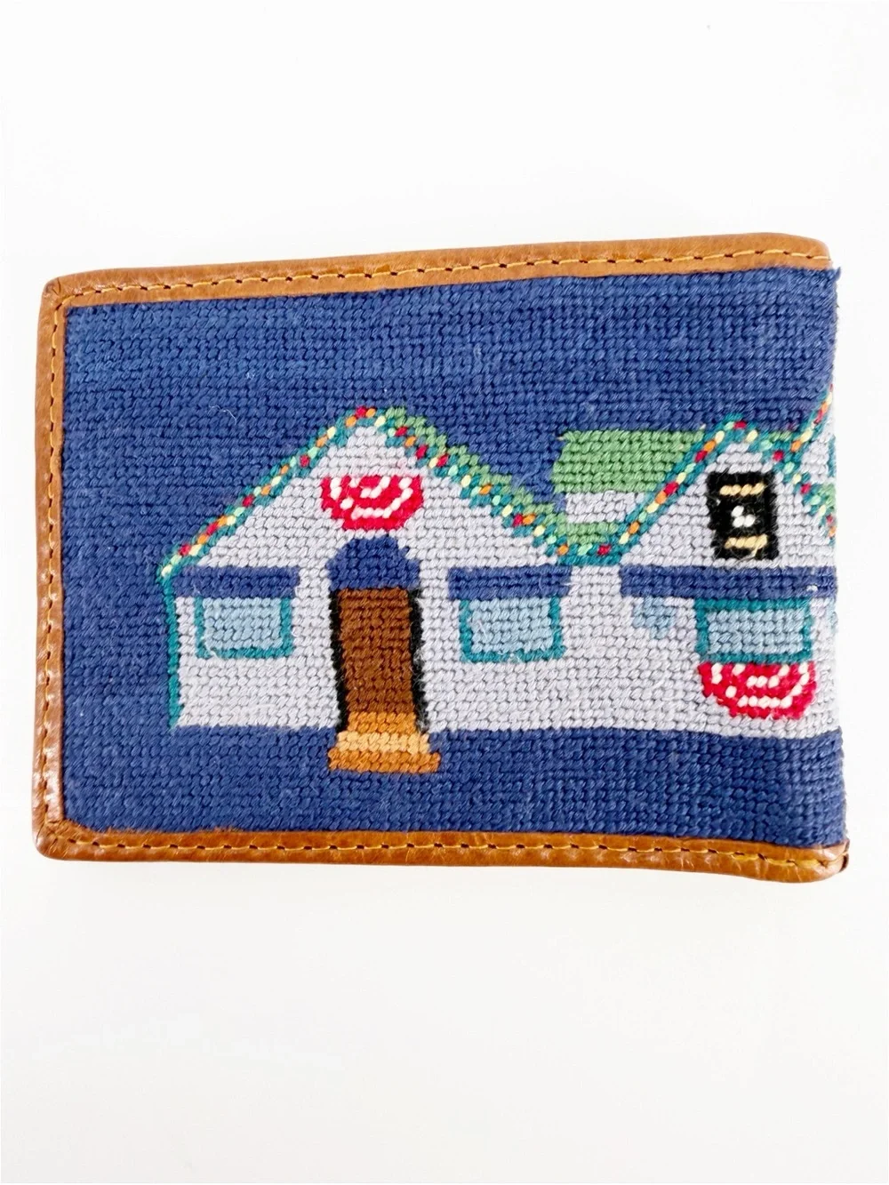 SMATHERS & BRANSON Needlepoint Bi-fold Wallet House Scene Americana